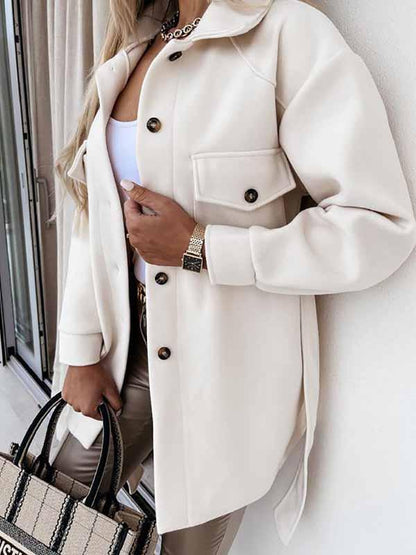 Amsoin Lapel Button Coat With Belt