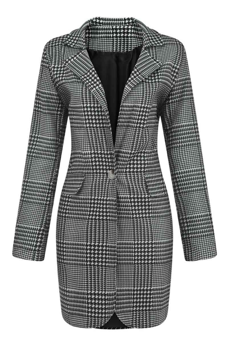 Amsoin Fashion check Print Coat