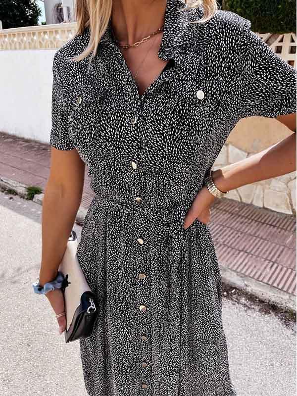 Amsoin Printed Button Dress