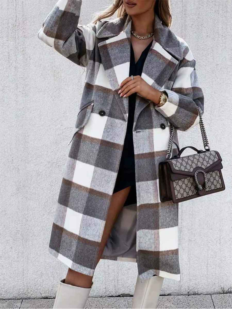 Amsoin Loose Plaid Coat