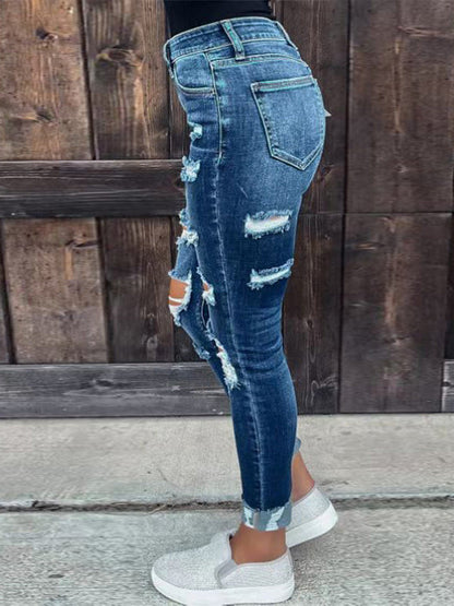 Amsoin Washed Stretch Ripped Skinny Jeans