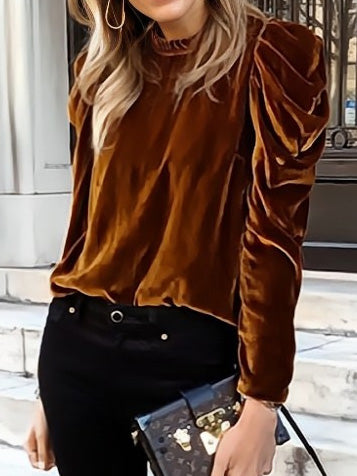 Amsoin Velvet Bubble Long Sleeve Blouse