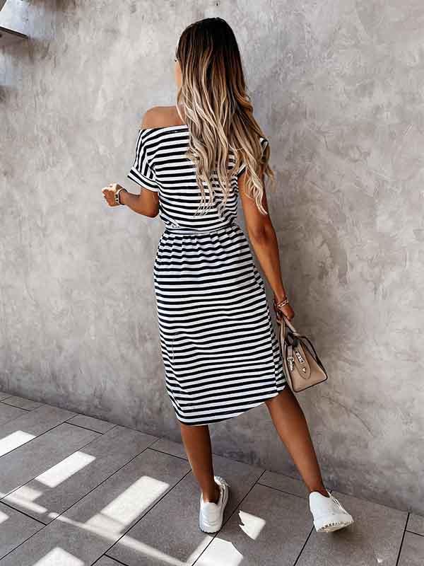 Amsoin Striped Irregular Dress