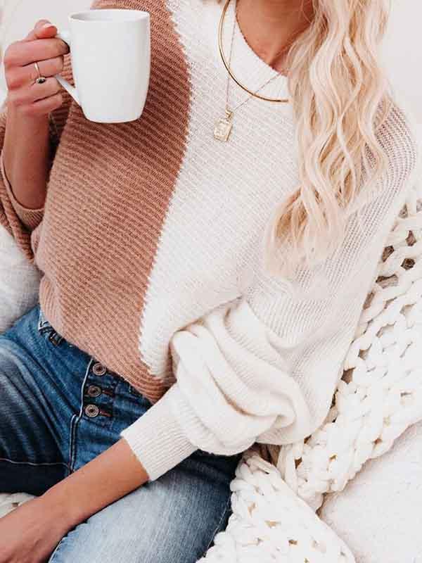 Amsoin Casual Stitching Sweater