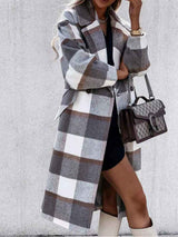 Amsoin Loose Plaid Coat