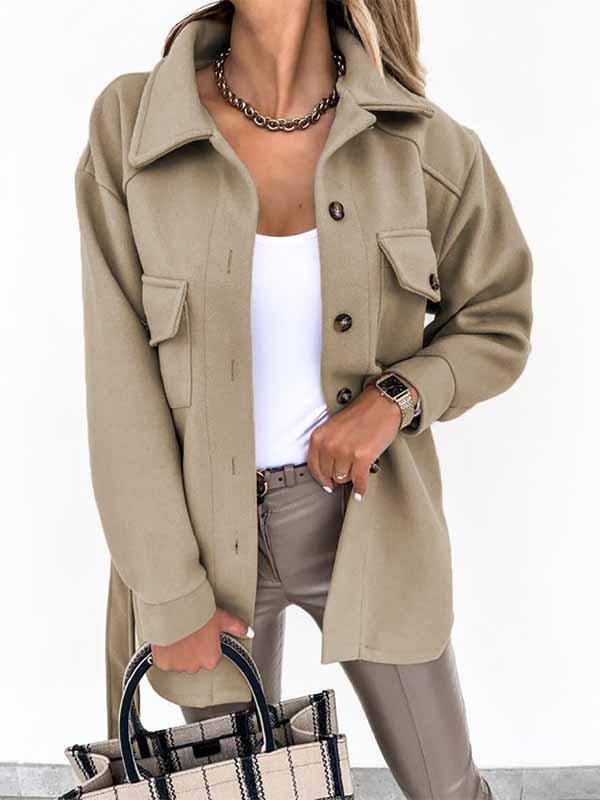 Amsoin Lapel Button Coat With Belt