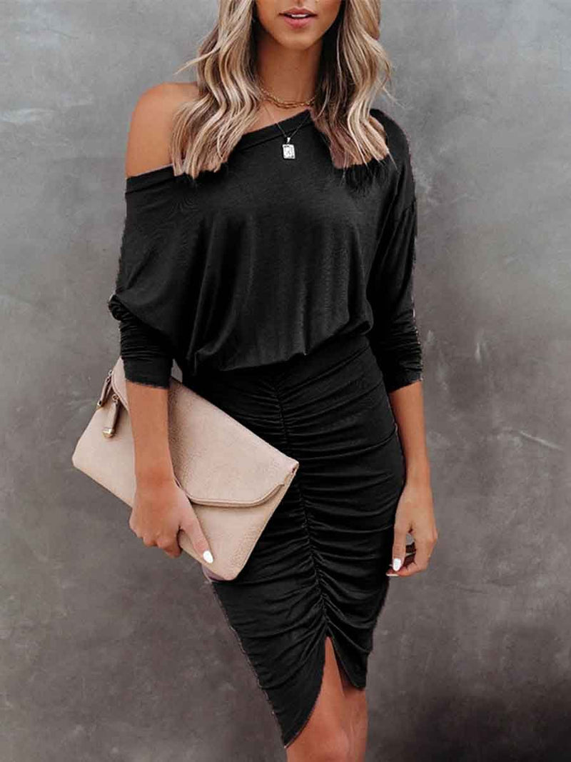 Amsoin Sexy Off Shoulder Folds Dress