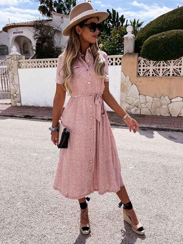 Amsoin Printed Button Dress