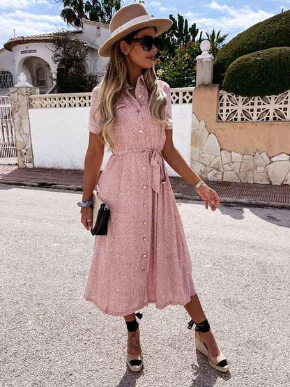 Amsoin Printed Button Dress