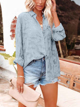 Amsoin Chiffon Jacquard Buttoned Shirt