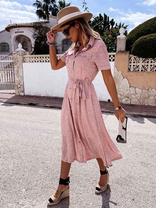 Amsoin Printed Button Dress