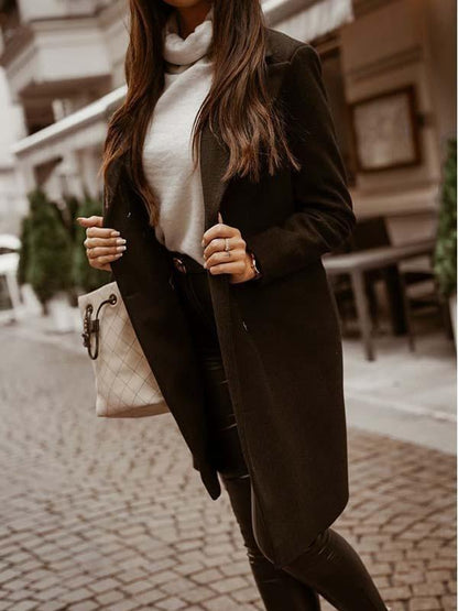 Amsoin Breasted Lapel Collar Coat