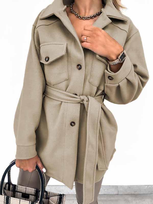 Amsoin Lapel Button Coat With Belt