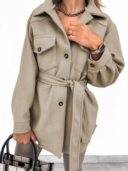 Amsoin Lapel Button Coat With Belt