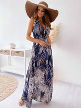 Amsoin V-Neck Print Maxi Dress