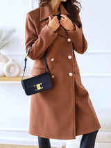 Amsoin Lapel Double Breasted Woolen Coat