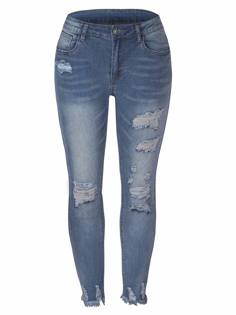Amsoin Washed Frayed Jeans