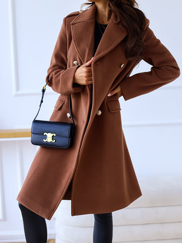 Amsoin Lapel Double Breasted Woolen Coat