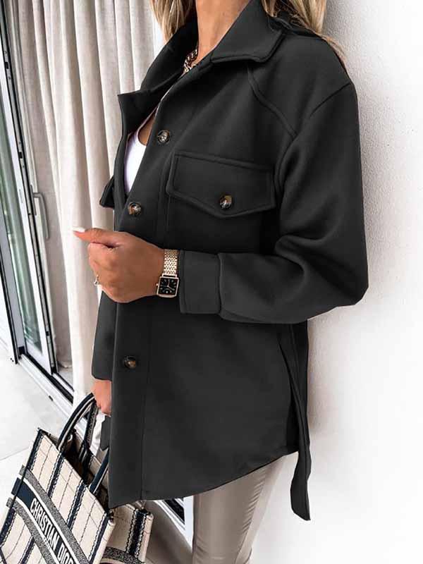 Amsoin Lapel Button Coat With Belt