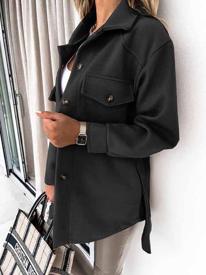 Amsoin Lapel Button Coat With Belt