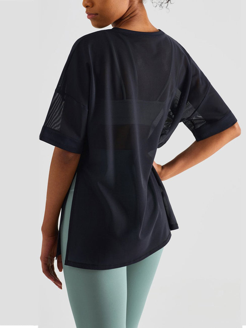 Amsoin Mesh Paneled Double Layer Loose Casula Athletic T-shirt