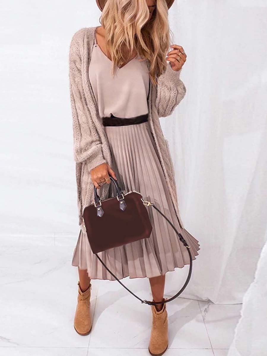 Amsoin Sexy V-Neck Pleated Dress