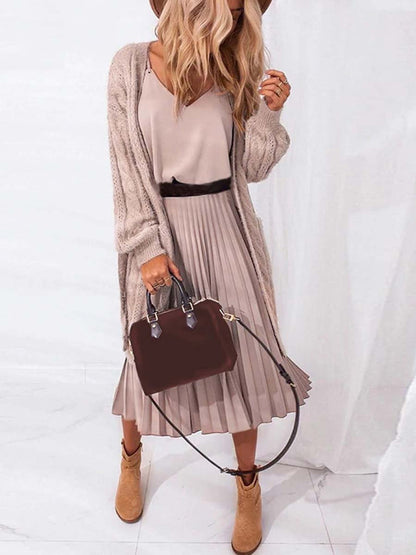 Amsoin Sexy V-Neck Pleated Dress