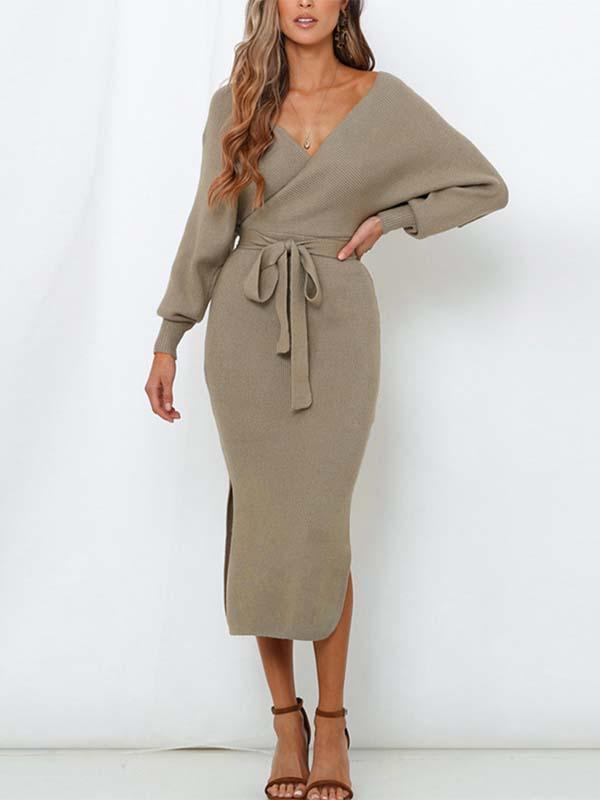 Amsoin V Neck Autumn Dress