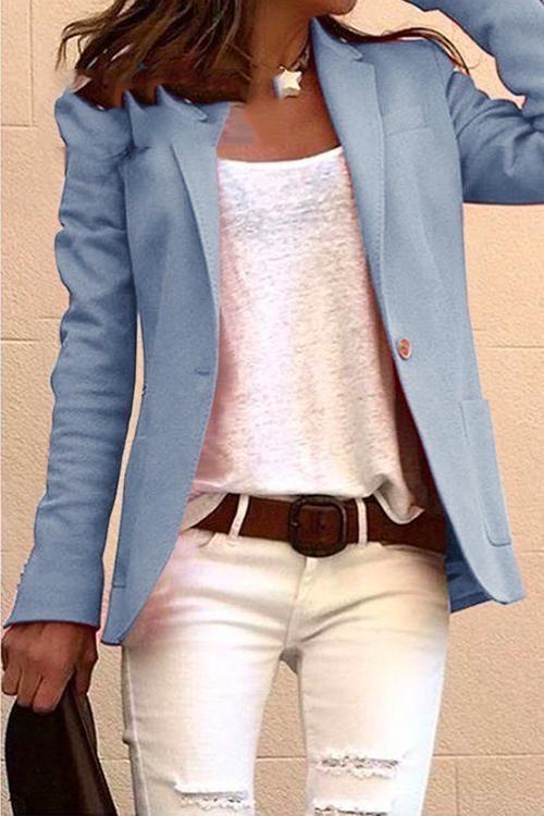 Amsoin One Button Solid Office Blazer