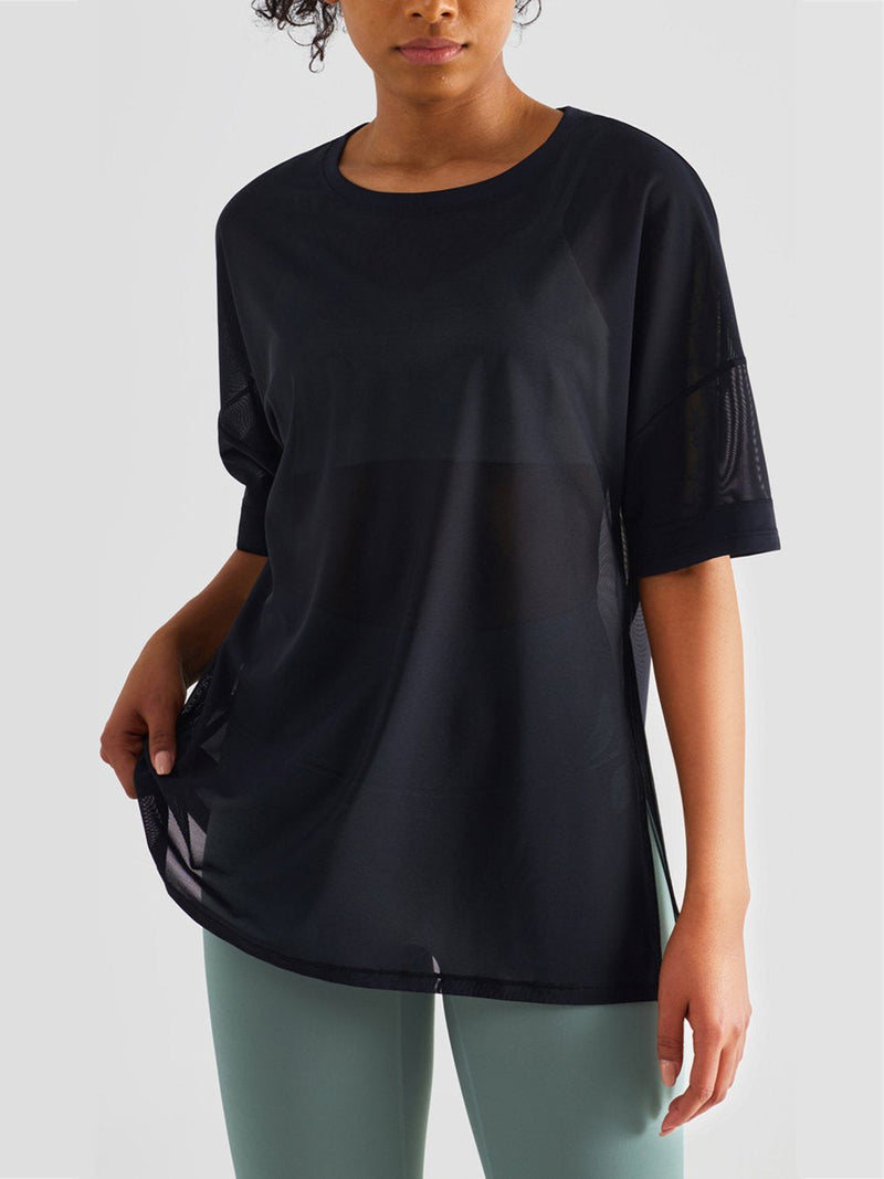 Amsoin Mesh Paneled Double Layer Loose Casula Athletic T-shirt