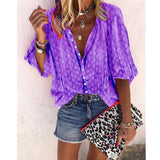 Amsoin Solid Color Button Loose Shirt