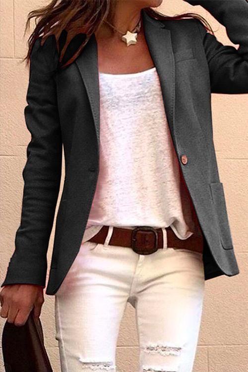 Amsoin One Button Solid Office Blazer