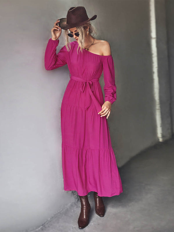 Amsoin Sexy One Shoulder Tie Dress