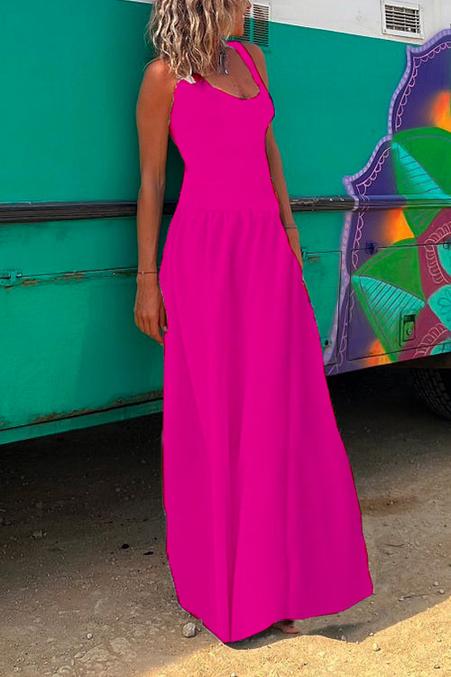 Amsoin Solid Criss Cross Backless Maxi Cami Dress