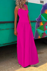 Amsoin Solid Criss Cross Backless Maxi Cami Dress