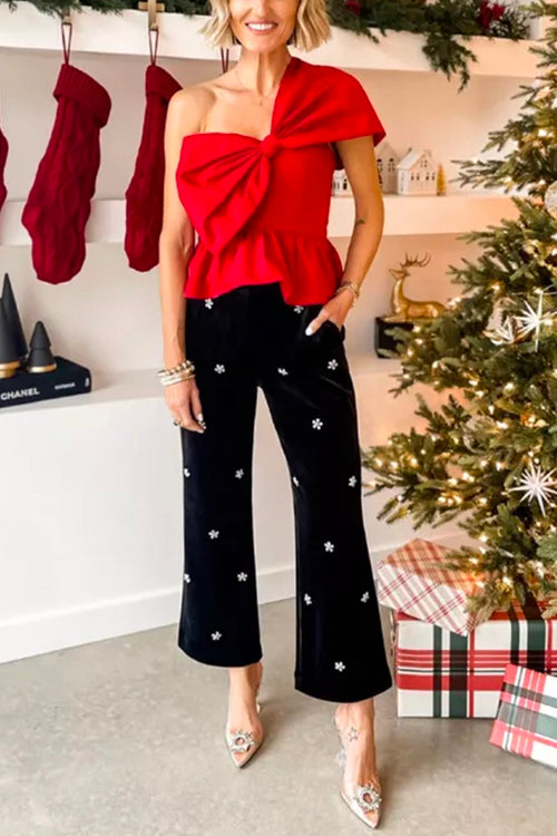 One Shoulder Bow Peplum Top