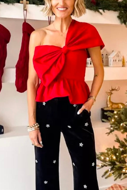 One Shoulder Bow Peplum Top