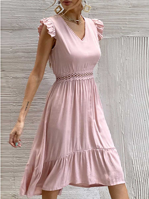 Amsoin Fashion Casual Solid Split Joint V Neck Irregular Dresses