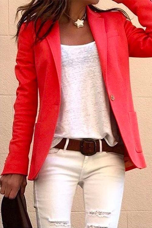 Amsoin One Button Solid Office Blazer