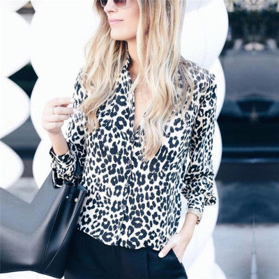 Amsoin Leopard Print Long Sleeve Shirt