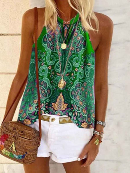 Amsoin Printed V-neck Vest Top