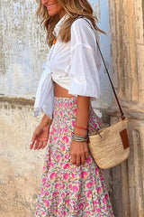 Amsoin Frilled Elastic Waist Bohemia Floral Maxi Flowy Skirt