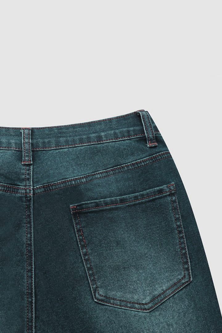 Amsoin Washed Raw Hem Mid Waist Wide Leg Jeans