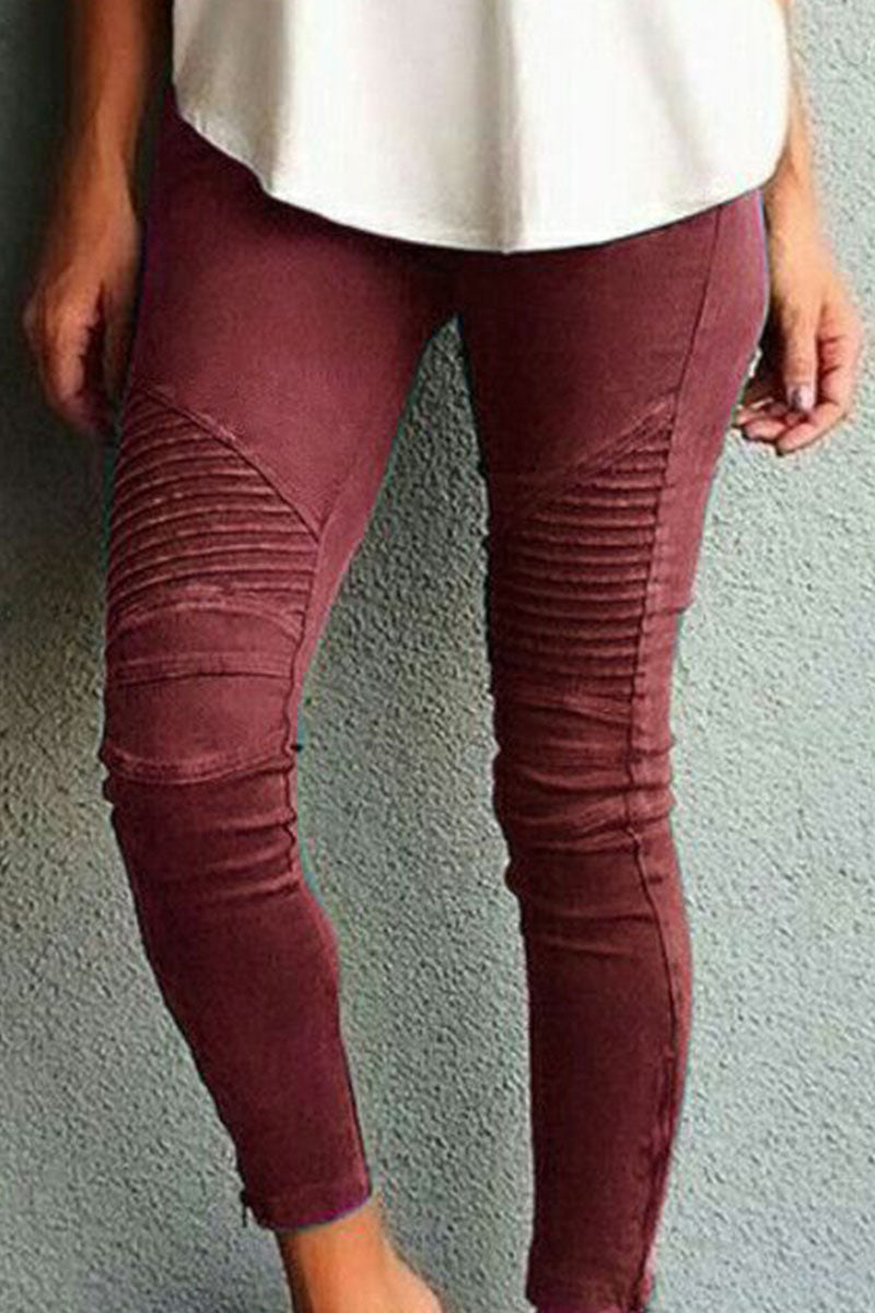 Amsoin Solid Skinny Mid Waist Pencil Bottoms(10 Colors)