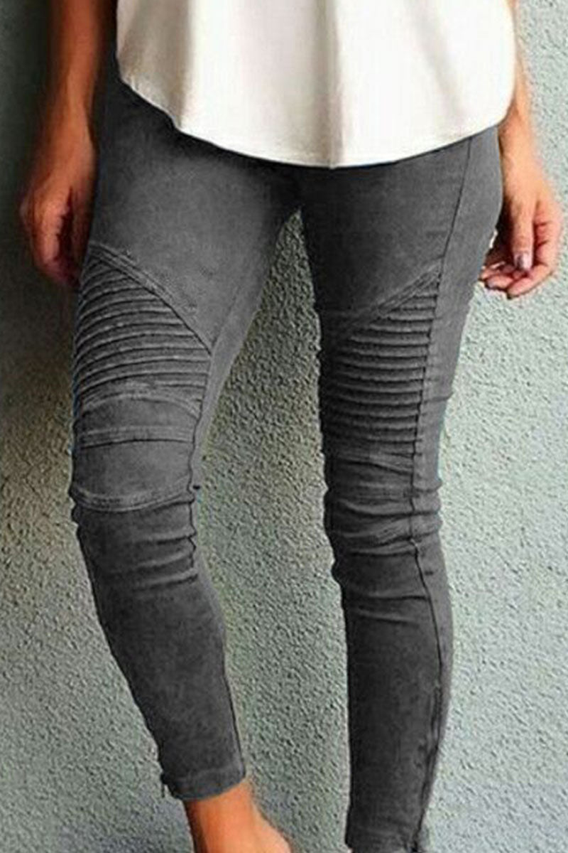 Amsoin Solid Skinny Mid Waist Pencil Bottoms(10 Colors)