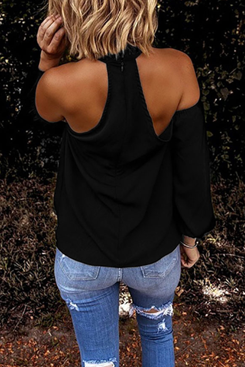 Amsoin Solid Hollowed Out Halter Tops