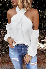 Amsoin Solid Hollowed Out Halter Tops