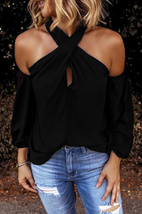 Amsoin Solid Hollowed Out Halter Tops