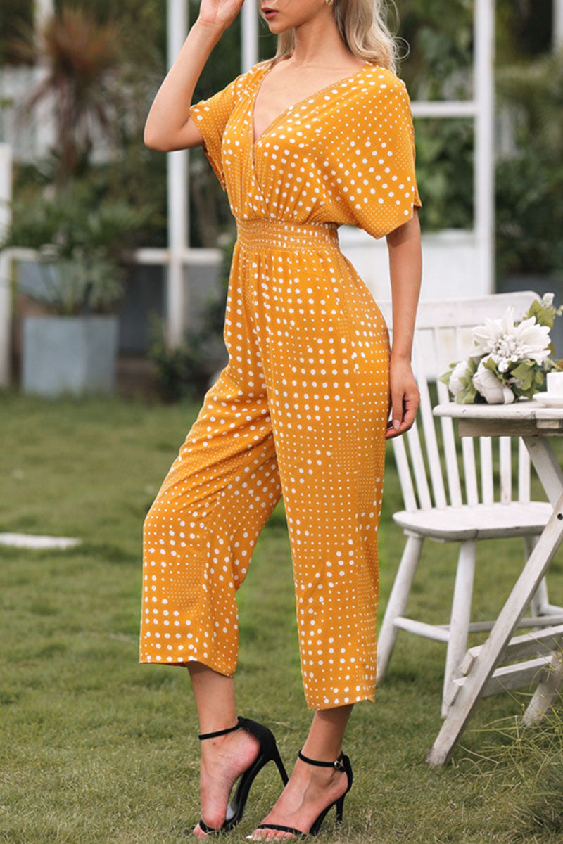 Amsoin Print V Neck Loose Jumpsuits(3 Colors)