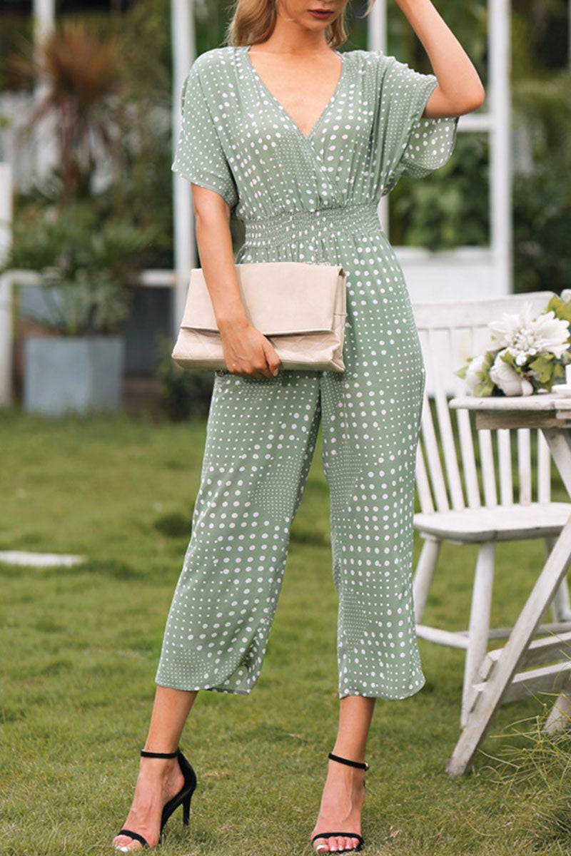 Amsoin Print V Neck Loose Jumpsuits(3 Colors)